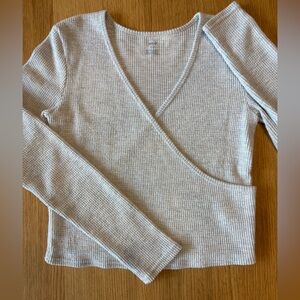Aerie Gray Long Sleeve Wrap Top